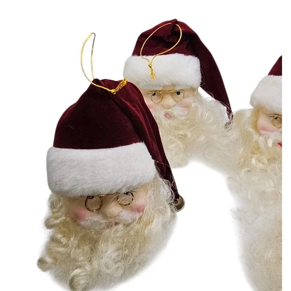 VTG Porcelain Santa Head Christmas Ornament Velvet Hat Curly Beard Lot Of 18‎
